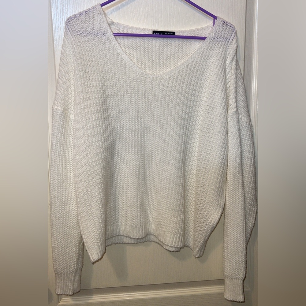SHEIN Women's V-Neck Cream Sweater